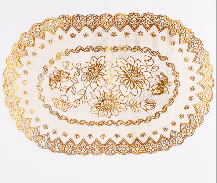 PVC gilding mantel pequeño posavasos mantel hogar antideslizante aislamiento tazón placa estera mesa de café paño fábrica al por mayor