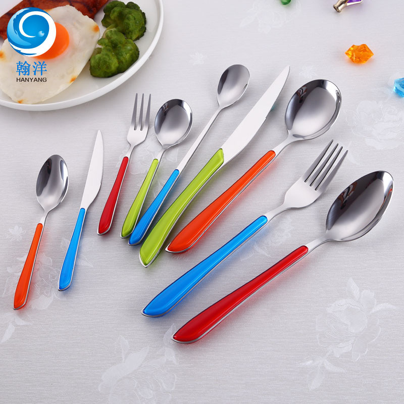 Stainless steel tableware spoon stainless steel rainbow handle spoon steak knife and fork spoon set long handle spoon ice spoon dessert spoon