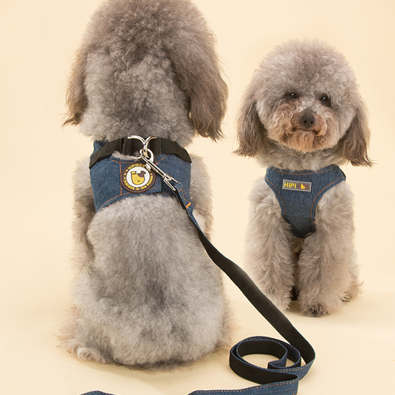 Chaleco de perro Denim correa para mascotas correa de perro Cadena de perro Teddy pecho espalda Otoño e Invierno suministros