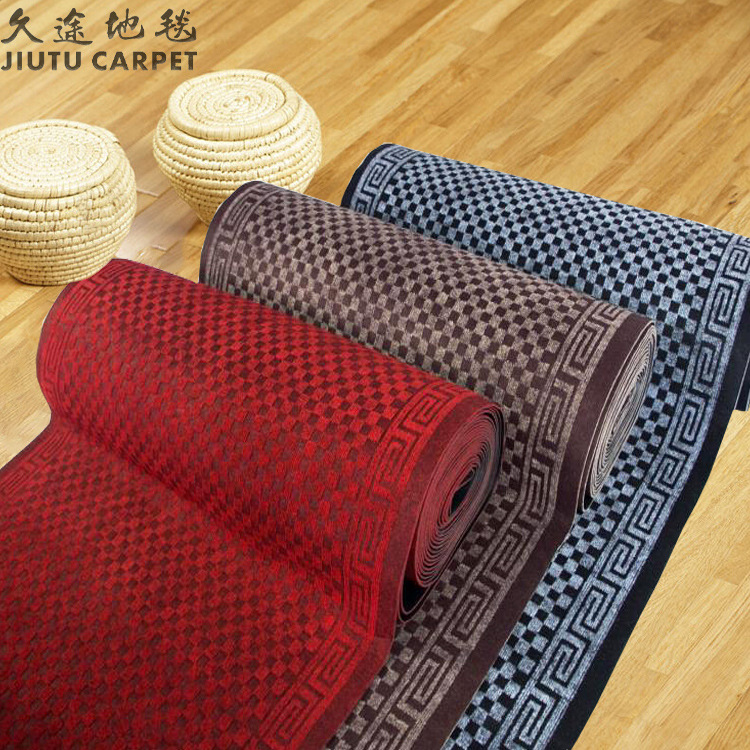 厂家批发PVC方格提花地毯酒店走廊大堂楼梯垫防滑整卷地垫卷材