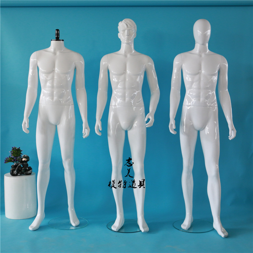 男模特服装展示道具 橱窗男模全身亮白烤漆塑料站模假人体送底座