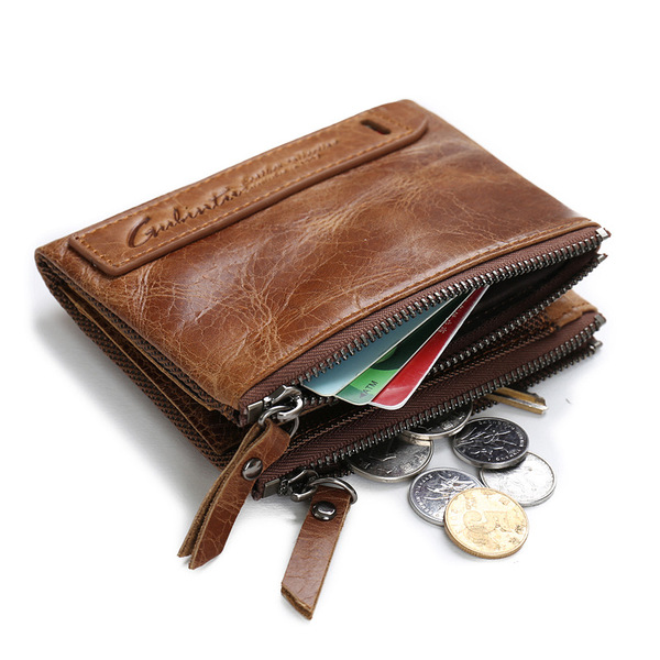 Retro leather wallet with zipper