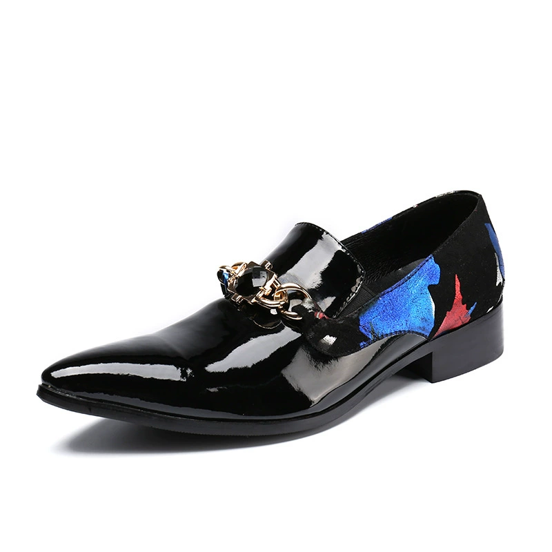 Летняя мужская повседневная обувь из британской лакированной кожи с острым носком, Яркая кожаная Корейская Молодежная модная обувь, мужская деловая официальная кожаная обувь