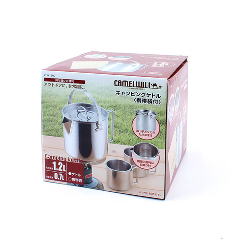 Outdoor stainless steel kettle 1.2L mountaineering camping teapot portable hanging pot cooker coffee pot picnic pot wholesale