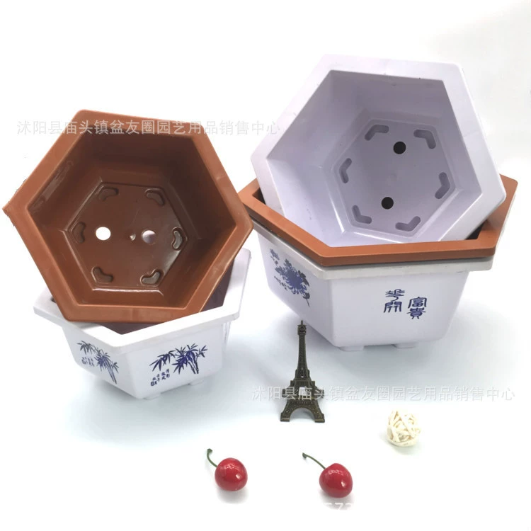 Hexagonal plastic big simple flowerpot, increased thickness