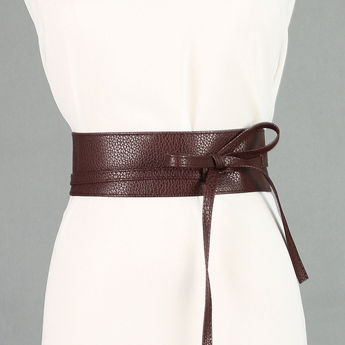 Eufina Korean Version Women's PU Faux Leather Waist Strap High-Quality Painted Knot Belt Casual Long Length Belt