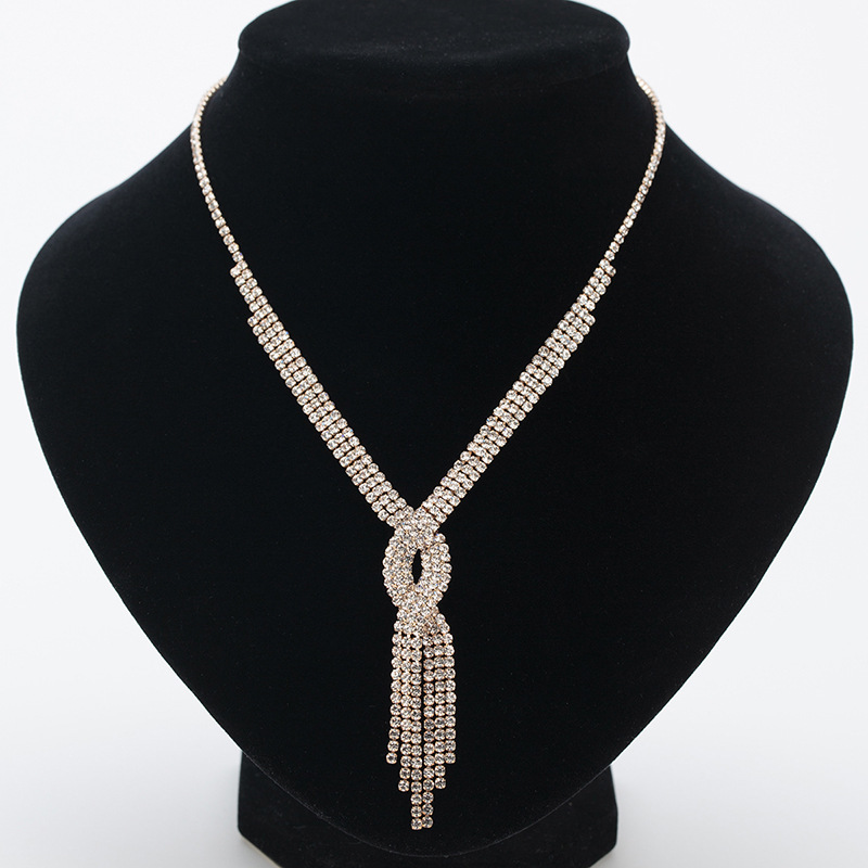 European and American Jewelry Rhinestone Bridal Necklace Shiny Full Diamond Tassel Short Choker Necklace Manufacturer Wholesale N320