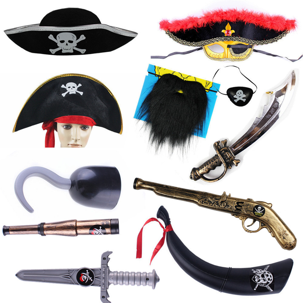 cosplay万圣节海盗帽子面具加勒比海盗刀海盗旗喇叭号角眼罩服装