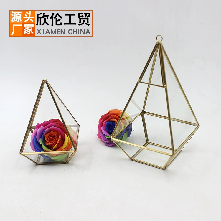 Европейский стиль коническая стеклянная ваза для цветов микро-пейзаж прозрачный металлический ремесла контейнер G16004