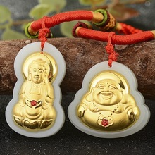 3D金镶玉 和田玉镶金 4D足金和田玉宝石观音 佛挂坠 厂家批发