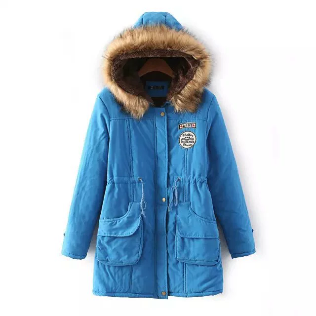 Women's Winter Trench Coat, Velvet Down Jacket, Hooded, Plus Size, Drawstring Waist