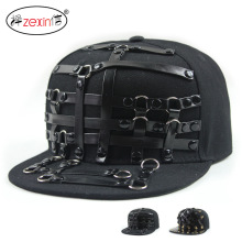 欧美朋克风丁字皮X皮嘻哈平沿帽男女街舞棒球帽男户外出游演出帽
