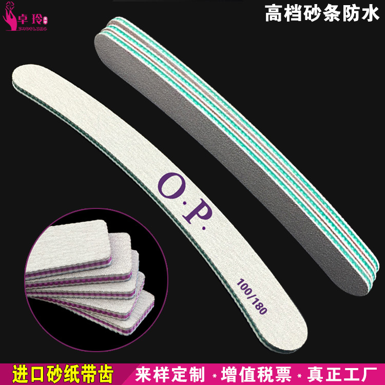 Curvada lima de uñas núcleo púrpura lima de uñas dentada en forma de plátano gris y blanco tira de arena Super esmerilado tira 100/180