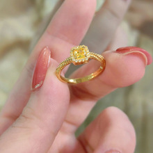 鍍純金小方糖戒指女士新款黃鑽戒子足金素圈指環生日禮物送女友