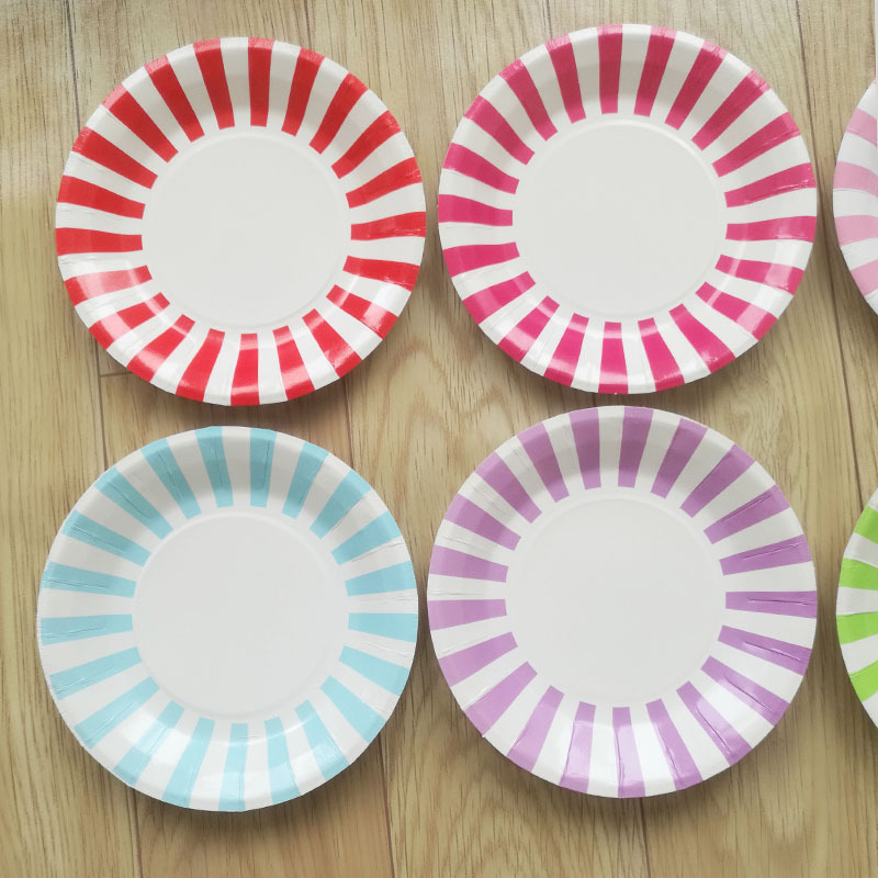 New Disposable Party Paper Plate Cake Dish Children's Birthday Party Tableware 9 Inch Plate Color Striped Disc