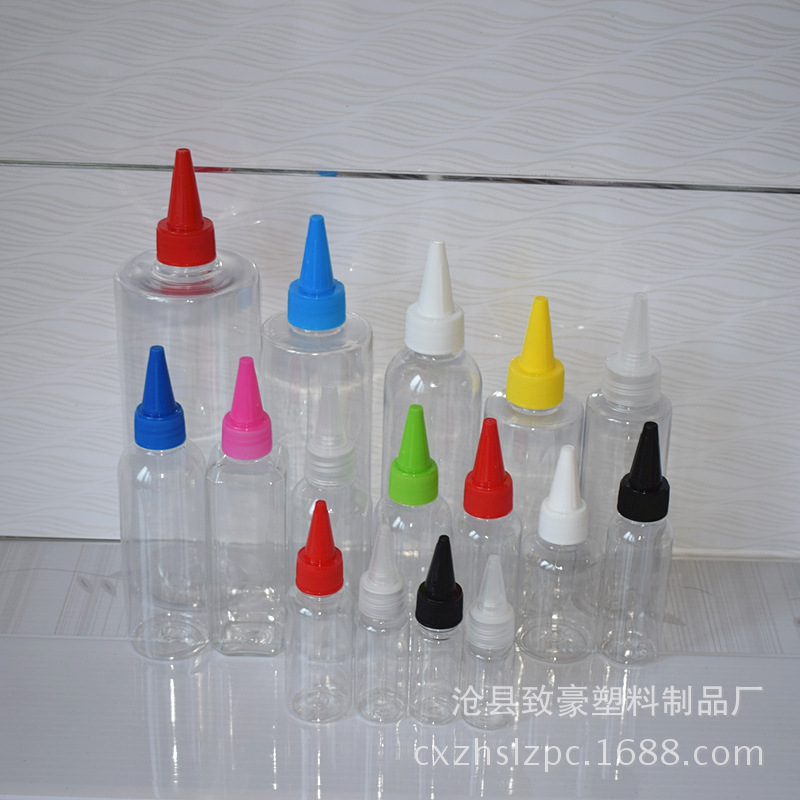 200ml尖嘴塑料瓶 200mlpet透明翻盖瓶 画沙瓶油墨瓶带盖