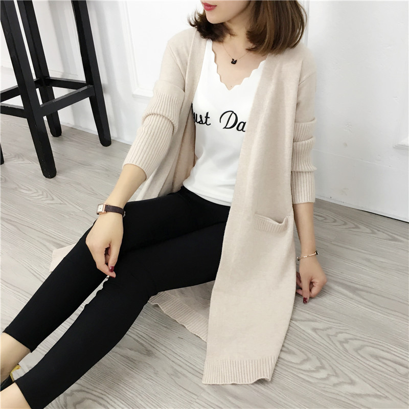 2025秋冬新款大码中长款针织衫开衫女原宿大口袋宽松毛衣女外套