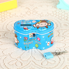A2232 Small Dual-Heart Iron Coin Bank with Lock, Cartoon Monkey, Children's Student Gift, Award, Change Bank