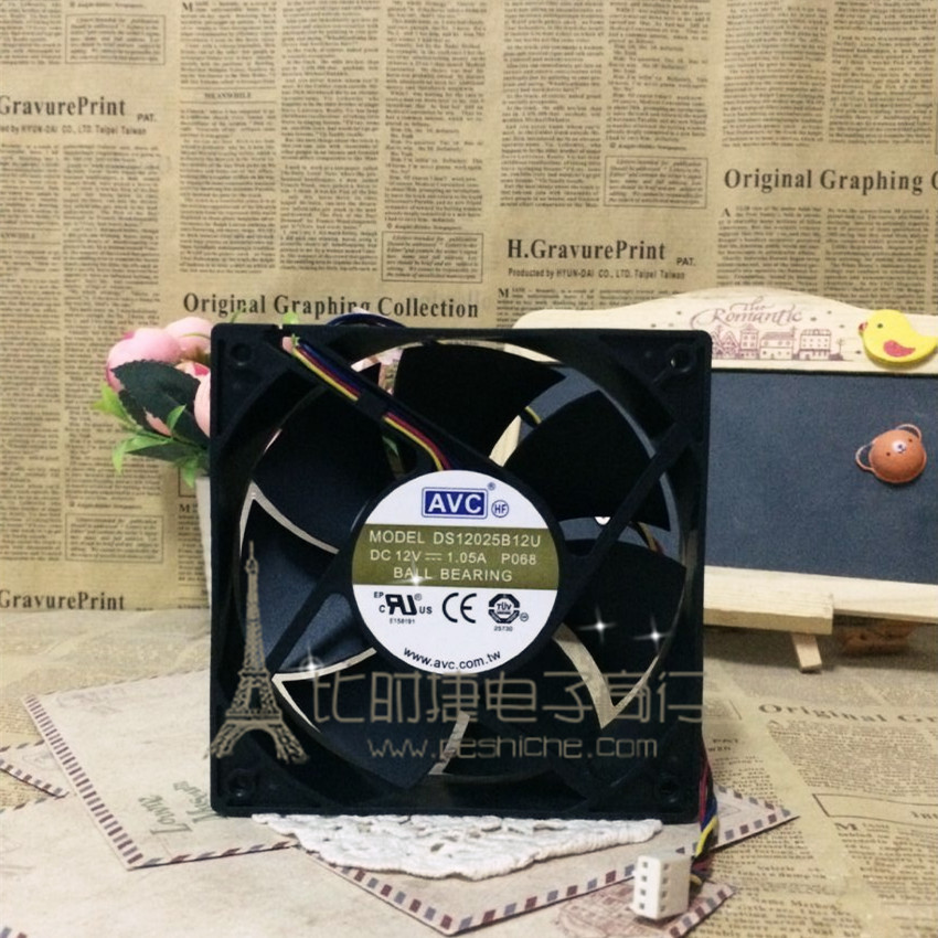 原装AVC DS12025B12U 12CM 12025 12V 1.05A 四针PWM智能调速风扇