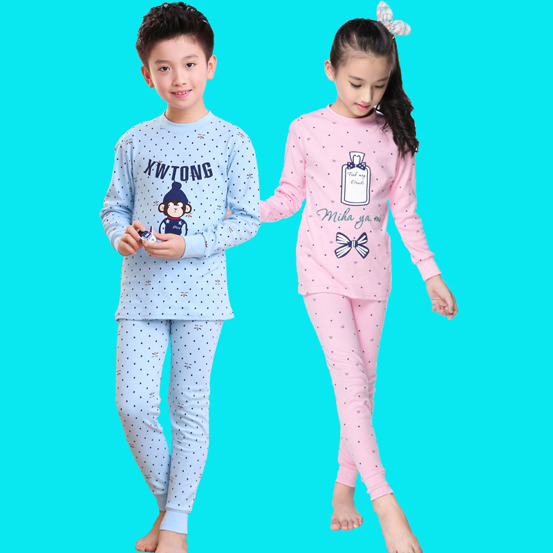 Oferta especial al por mayor Otoño e Invierno ropa de otoño para niños pantalones largos traje niños y niñas suéter de algodón ropa interior traje