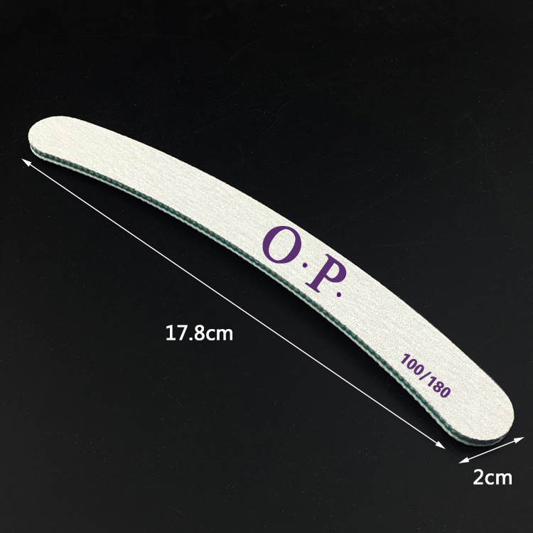 Curvada lima de uñas núcleo púrpura lima de uñas dentada en forma de plátano gris y blanco tira de arena Super esmerilado tira 100/180