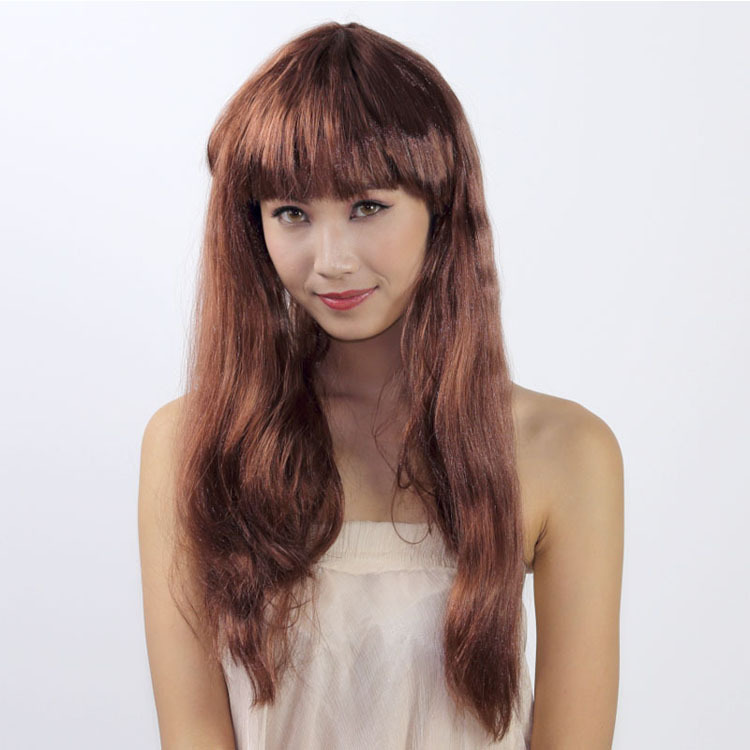 Comercio electrónico transfronterizo color micro-volumen flequillo Peluca de pelo largo y recto Reunión anual de Navidad vestir conjunto de cabello de color