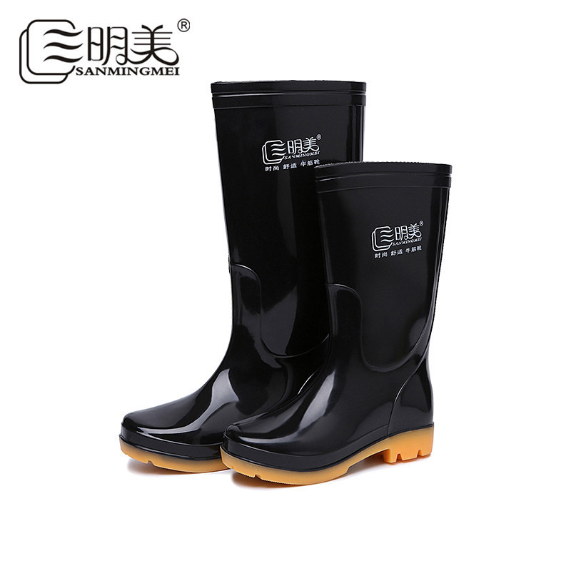 Sanming Black Rain Boots, Non-Slip, Waterproof, Mid-High Tube, Wear-Resistant Water Shoes, Men's Work Safety Shoes 083/084, Durable Sanming Black Rain Boots, Non-Slip, Waterproof, Mid-High Tube, Wear-Resistant Water Shoes, Men's Work Safety Shoes 083/084, Durable