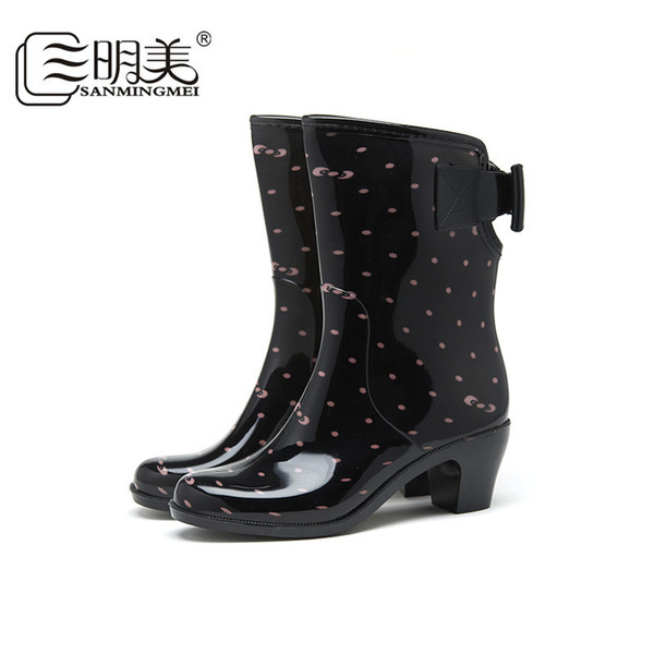 Anti-slip rear bow rain boots for women