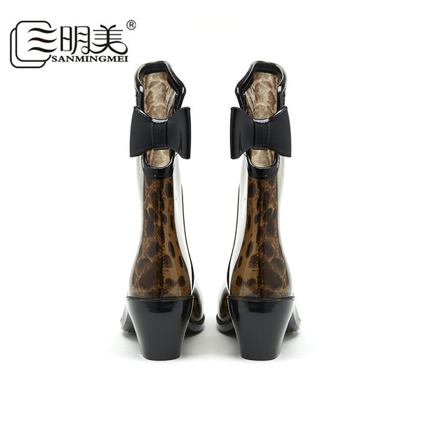 Anti-slip rear bow rain boots for women