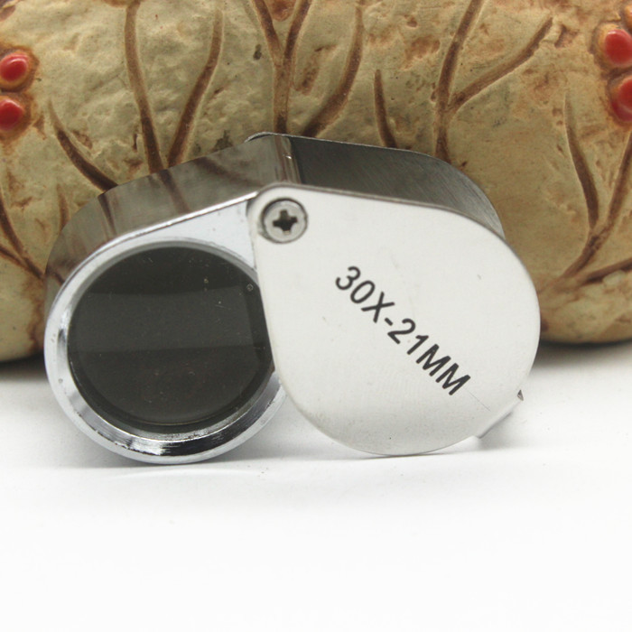 银色 21mm高倍珠宝鉴定金属折叠便携式放大镜10 20 30倍玻璃镜片