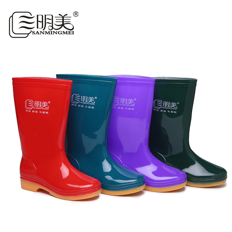 Sanming Women's Mid-Calf Rain Boots, Solid Color Waterproof Shoes, Non-Slip Women's Rain Boots, Wear-Resistant Work Shoes, Model 0902, Fashionable Style Sanming Women's Mid-Calf Rain Boots, Solid Color Waterproof Shoes, Non-Slip Women's Rain Boots, Wear-Resistant Work Shoes, Model 0902, Fashionable Style