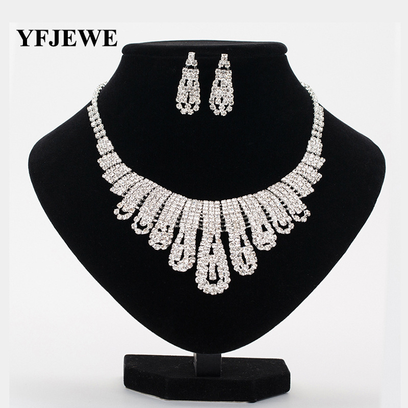 N345 necklace earrings two-piece set elegant Korean dress accessories rhinestone necklace wedding jewelry New N345 necklace earrings two-piece set elegant Korean dress accessories rhinestone necklace wedding jewelry New