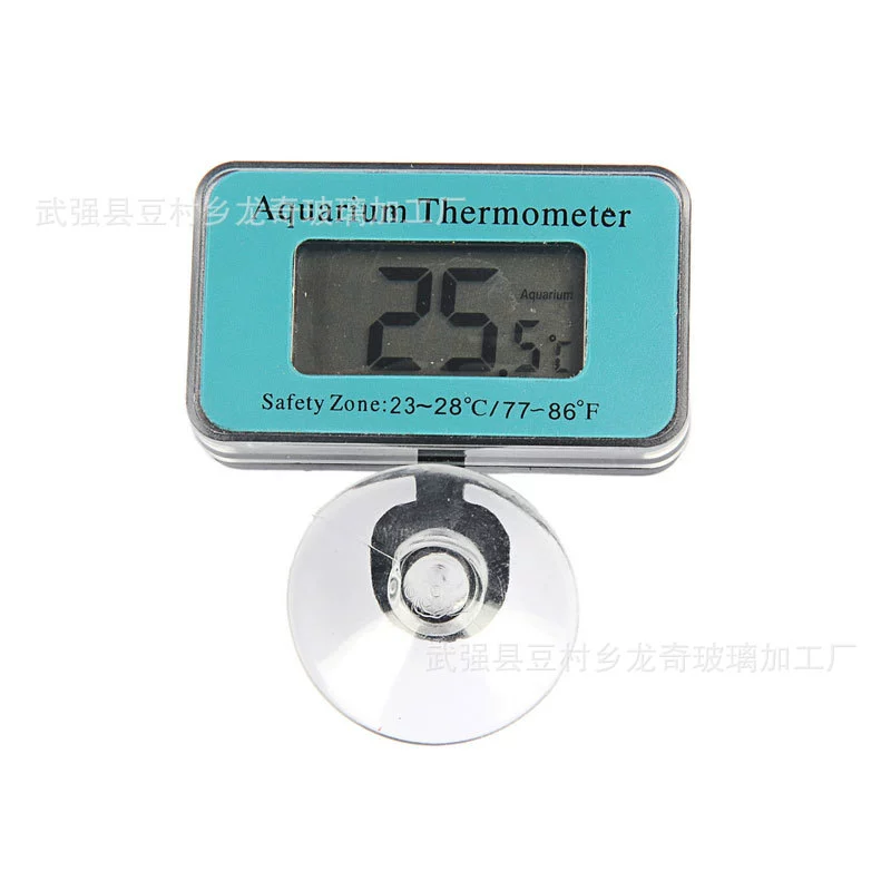 Electronic Aquarium Thermometer, LCD Suction-Mount 0–49.9°C, compact storage box