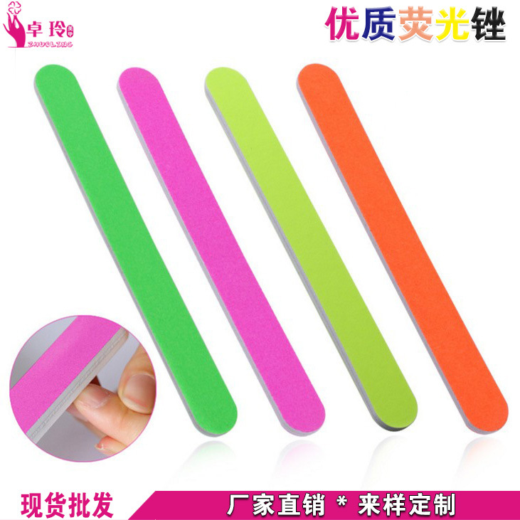 Fábrica directa fluorescente lima de uñas manicura especial tira de arena de doble cara tira de molienda de alta calidad fluorescente