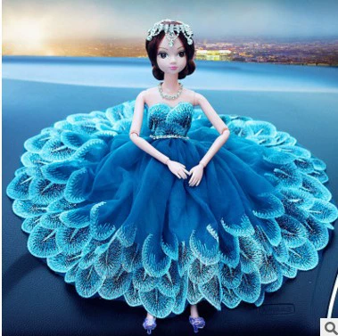 fashion female wedding Cartoon | Car ornaments - blue-tube-top-peacock-skirt