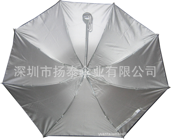 供应21寸8K手开三折广告伞涤纶银胶布铁伞架塑胶手柄、精品广告伞