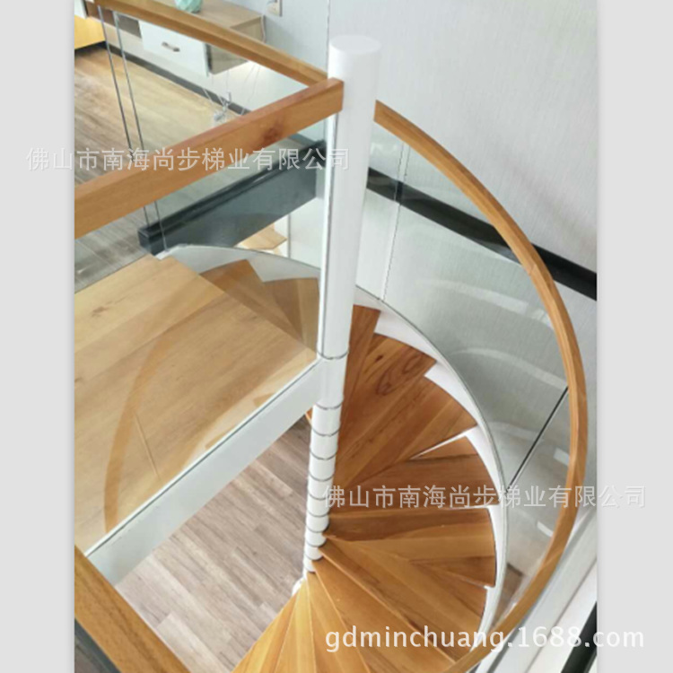 尚步梯业设计生产销售钢木旋转楼梯实木扶手实木踏板玻璃护栏
