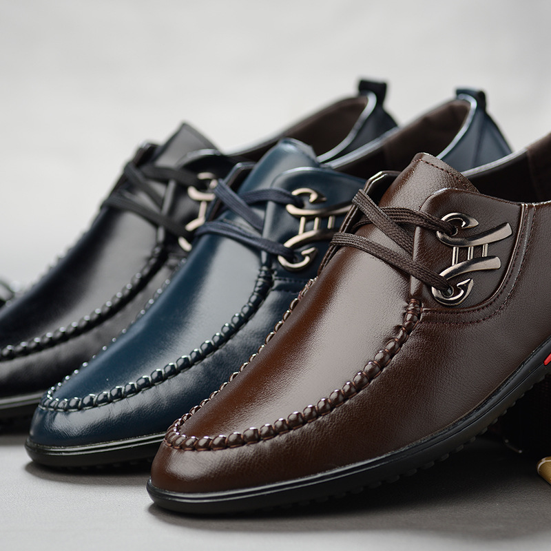 2021 Spring New Casual Leather Shoes Men's Business Dress Lace-up All-match Soft Shoes Men's One-piece Hair
