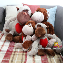 毛绒猴子公仔 卡通长臂猿毛绒玩具 情侣红心猴毛绒公仔