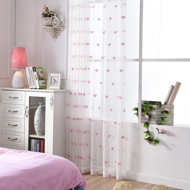 [love] New Pink Bedroom Translucent Window Screen Embroidered Gauze Curtain Girl's Room Balcony Floor-to-ceiling Window Partition Curtain