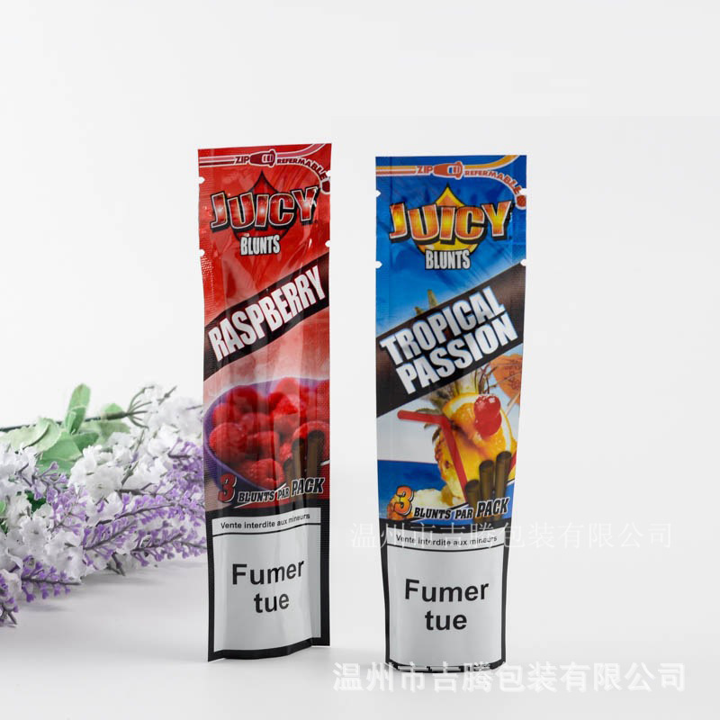 免费设计可定 制图案出口级雪茄香烟双撕口自封铝箔包装袋