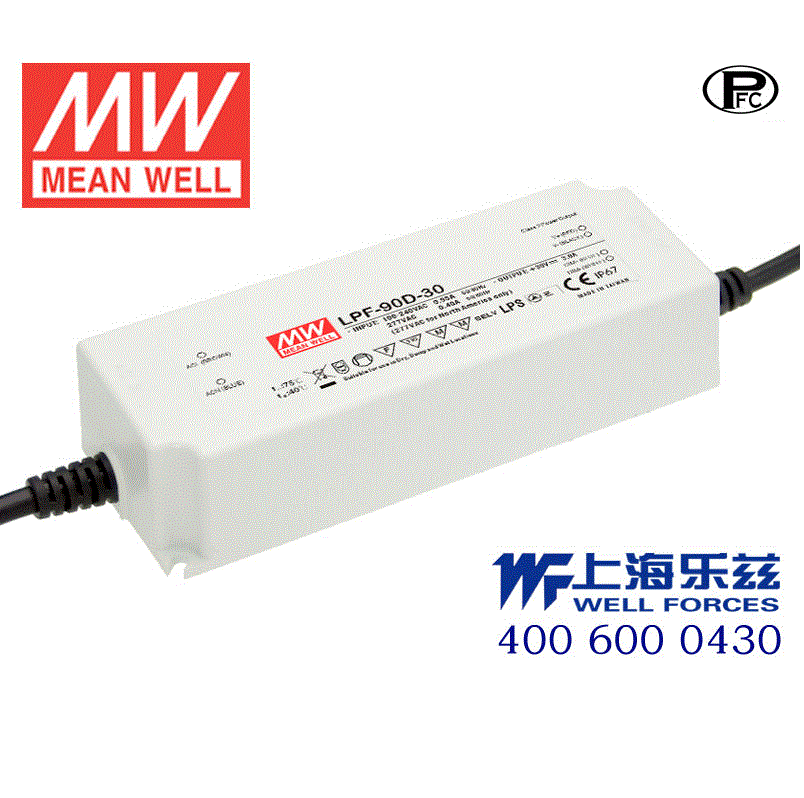 LPF-90D-20台湾明纬90W20V防水LED调光电源4.5A照明显示屏PFC