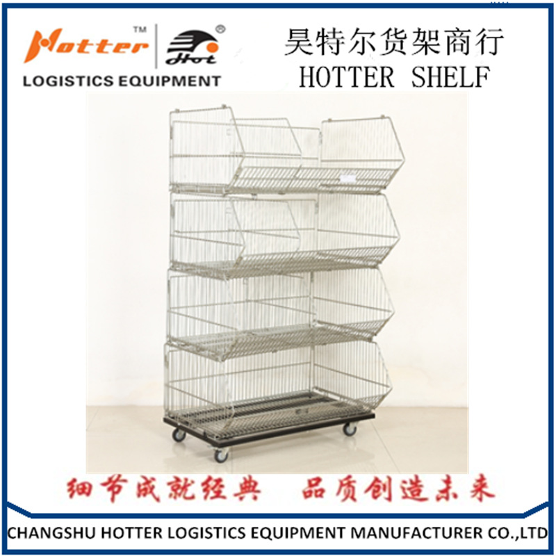 昊特尔四层金属仓储笼 重型镀铬叠笼带轮子可拆卸超市置物篮