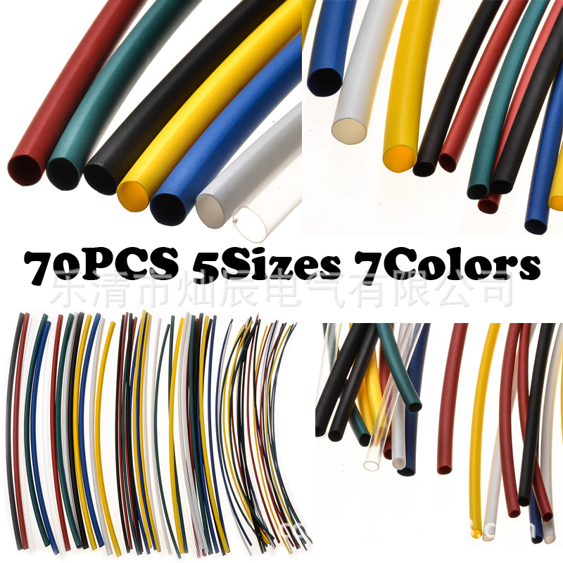 跨境电商 70pcs热缩套管袋装 PE印字收缩管 绝缘热缩管