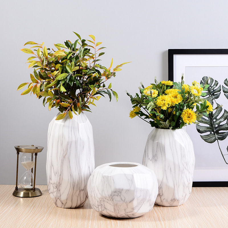 Modern Minimalist Marble Vase Creative Ceramic Flower Ornaments Nordic Model Room Home Soft Decorations