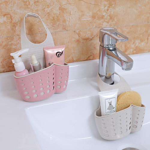 Wheat double-layer adjustable snap-on sink storage hanging bag kitchen rack faucet sponge drain rack