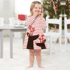 Kids Tales Children's Clothing Instagram-Friendly Wholesale Girls' Autumn Dress for New Year & Christmas — Striped Fawn Design