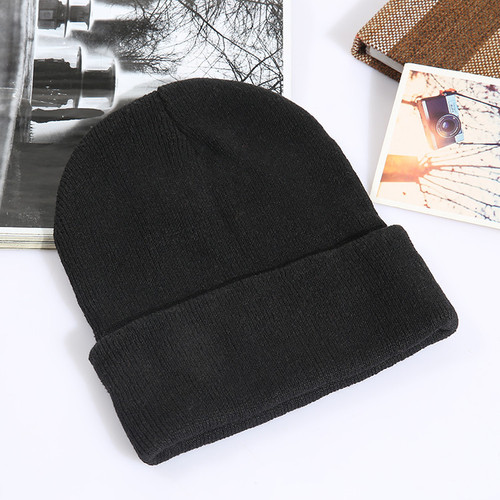 Black cold hat blank knitted hat men's hat foreign trade light plate polyester hat woolen hat polyester knitted hat