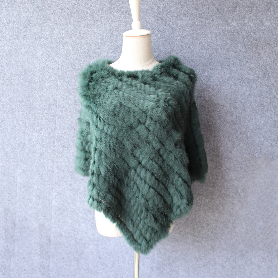 Châle-cape/écharpe en fourrure véritable de lapin tissée pour femme, cache-cou, pull triangulaire en fourrure véritable, commerce extérieur_voghion.com