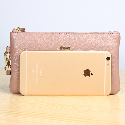 First-layer cowhide clutch bag, simple women's zipper, European and American long money wallet, wallet, genuine leather clutch bag for women